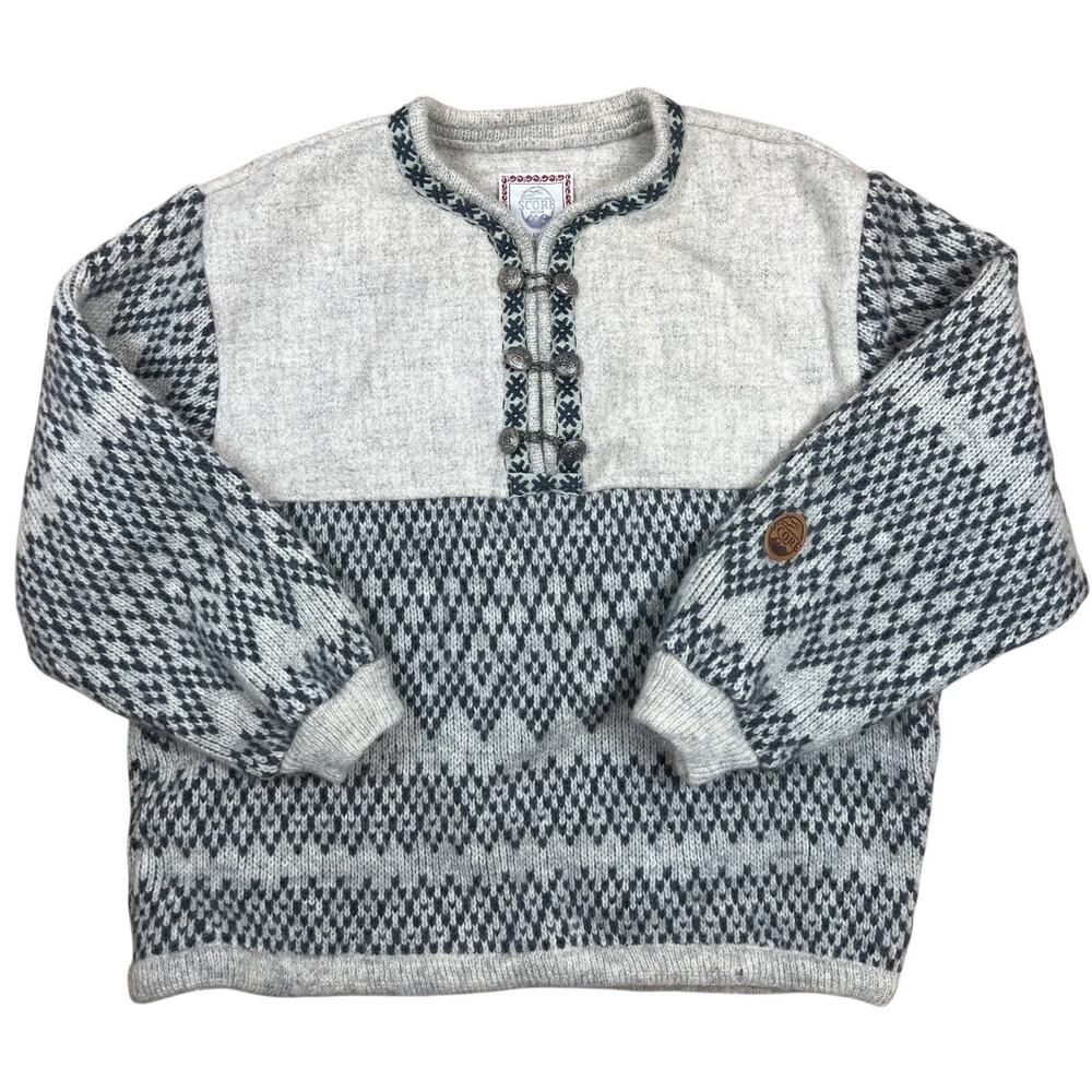 Vintage Score Norway Wool Sweateri Scandinavia Pullover Pewter Clasps Men M